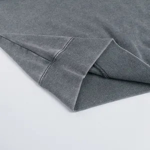 Heavyweight 350g vintage washed gray oversized hoodie with ribbed hem detail