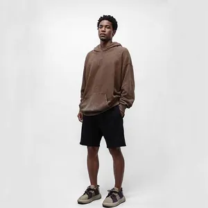 Sweat à capuche oversize 400g effet délavé vintage marron pour homme