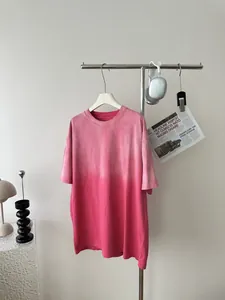 Detailed view of a pink gradient heavyweight cotton crew neck oversize T-shirt