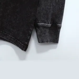 Detail view of heavy cotton acid wash long sleeve T-shirt with vintage ribbed cuffs