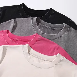 Set of multi-colored vintage acid wash cropped T-shirts for women featuring crew neck details