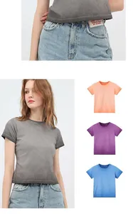 Close-up detail of women's vintage gradient cotton crop top showing slim fit design