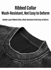 Detail view of the durable double-layer ribbed neckline on a vintage washed T-shirt.