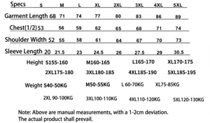 Detailed size chart for 230g pure cotton heavyweight washed distressed T-shirt