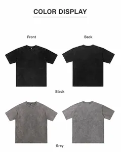 Front and back views of heavyweight washed distressed oversized t-shirts in black and grey.
