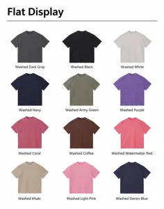Detailed color grid of washed distressed oversize 260g cotton t-shirts in 12 shades
