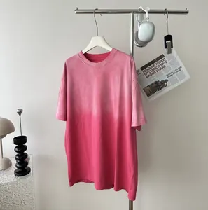 Heavyweight pure cotton pink gradient oversized t-shirt with a washed round neck