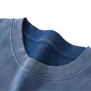Detail of blue washed gradient crewneck t-shirt in 250G heavyweight cotton oversized fit