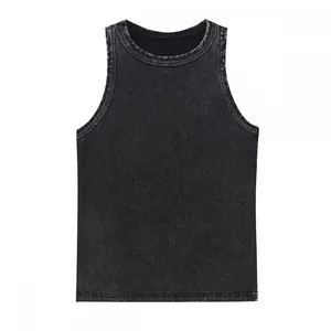 Detail showing the acid wash texture of a sleeveless vintage black tank top
