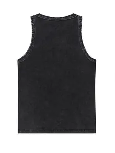 Back view detail of vintage washed black sleeveless tank top with distressed texture.