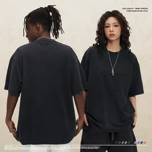 Vintage oversized washed heavy cotton T-shirt with streetwear retro style for men and women