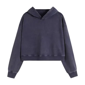 Vintage ξεπλυμένο σκούρο γκρι κοντό oversize φούτερ με κουκούλα και πεσμένους ώμους