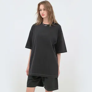 Premium 260g heavyweight washed cotton oversized t-shirt with distressed salt-wash finish