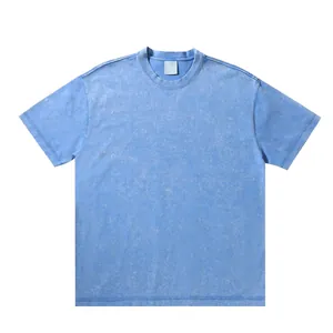 Heavyweight 300g oversized acid wash blue cotton T-shirt with vintage snow wash effect