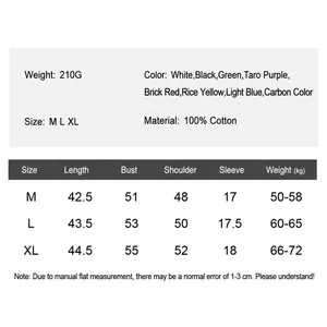 Tabla de tallas detallada para camiseta crop top mujer 100% algodón en varios colores