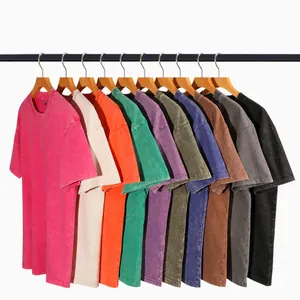 Heavyweight 250g washed distressed oversized T-shirts in multiple colors on rack