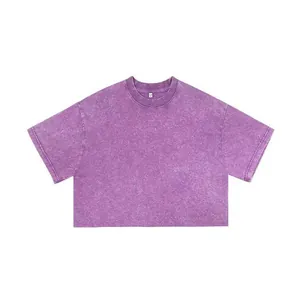 Vintage paars acid wash crop top t-shirt voor dames met een comfortabele oversized pasvorm