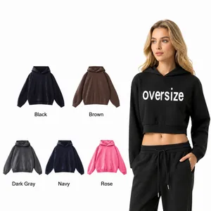 Γυναικείο Oversized Κοντό Hoodie Μακρύ Μανίκι Πεσμένοι Ώμοι Βαμβάκι Μονόχρωμο Πουλόβερ Top Casual Streetwear