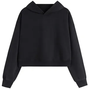 Μαύρο cropped oversized φούτερ με κουκούλα για γυναίκες σε μινιμαλιστικό στυλ
