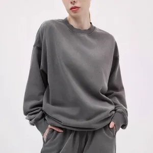 Felpa girocollo oversize 380g grigio lavato effetto invecchiato per uomo e donna