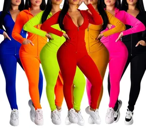 Comprehensive color display of women's sexy hooded zip-up tracksuit two-piece sets