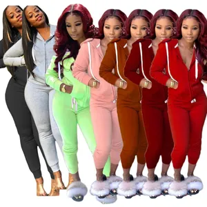 Ensemble de sport 2 pièces pour femmes comprenant un sweat à capuche zippé et un jogging