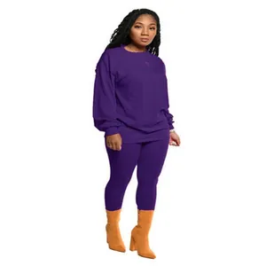 Lila zweiteiliges Set aus langärmligem Sweatshirt und Leggings für Damen Sportbekleidung