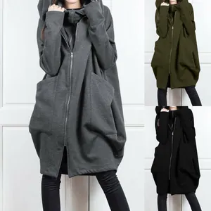 Sudadera con Capucha Informal de Gran Tamaño para Mujer Chaqueta de Longitud Media con Cremallera y Bolsillos Mezcla de Algodón Falso Dos Piezas Top