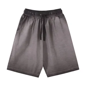 Premium vintage washed grey gradient cotton drawstring shorts in loose street style
