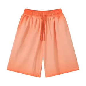Vintage washed orange gradient cotton drawstring casual sports shorts for summer wear