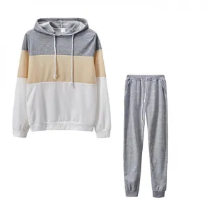 Set due pezzi da donna con felpa con cappuccio color-block e pantaloni jogger grigi