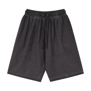 Washed dark grey vintage style cotton shorts with adjustable drawstring elastic waist