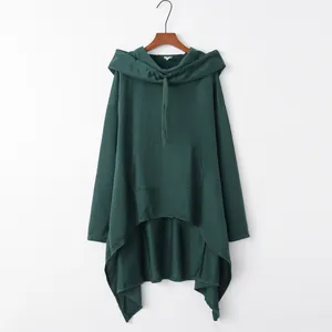 Damen Oversized Langer Hoodie Sweatshirt Asymmetrischer Vokuhila Saum Pullover Lässig Langarm Kapuzen Top Mit Tasche
