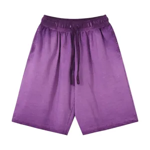 Vintage washed purple gradient casual shorts with adjustable drawstring waist