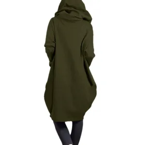 Chaqueta sudadera con capucha larga de gran tamaño verde militar para mujer, espalda