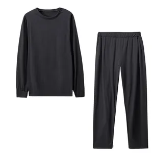 Zweiteiliges schwarzes Loungewear-Set mit Langarm-Top und Hose für Damen
