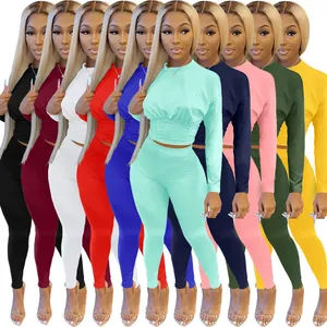 Women's Solid Color Sporty Cinch Waist Long Sleeve Top And Bottom Two Piece Set Fashion Casual Autumn Winter Tracksuit