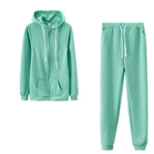 Ensemble de sport deux pièces vert menthe décontracté avec sweat à capuche et pantalon