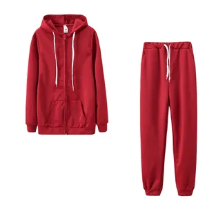 Ensemble de sport 2 pièces pour femme avec sweat à capuche et pantalon rouge
