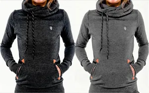 Two fashion hoodies in dark and light grey featuring cowl neck and pocket detail