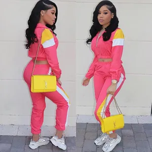 Ensemble de survêtement rose pour femme, tenue de sport deux pièces décontractée et chic