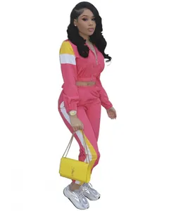 Ensemble de survêtement de sport bicolore rose et jaune pour femme, deux pièces chic
