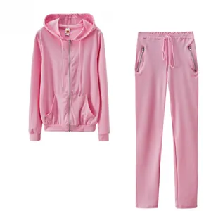 Women's pink fashion sports two-piece tracksuit set with zip-up hoodie and sweatpants