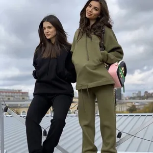 Γυναικείο Casual Σετ Φούτερ 2 Τεμαχίων Μονόχρωμο Oversized Φούτερ με Κουκούλα και Παντελόνι Jogger Σετ Lounge με Τσέπες Top και Bottom