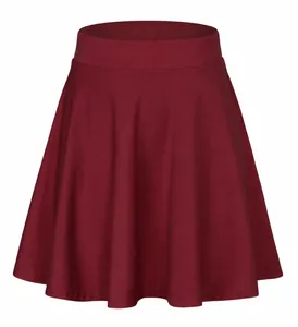 Detailed view of a wine red high-waisted A-line pleated mini skirt for sports and casual wear