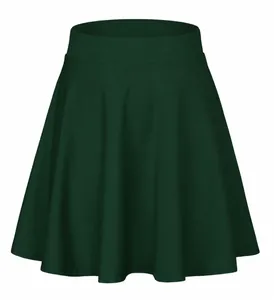 Detailed view of high-waisted A-line pleated sports skirt in dark green color