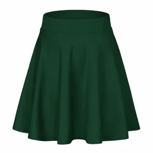 Elegant dark green high-waisted A-line pleated skater skirt for women with a comfortable fit