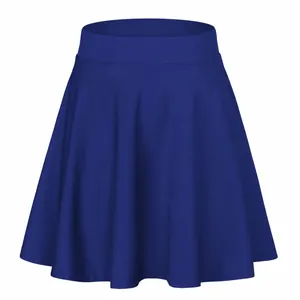 High-waisted navy blue A-line mini skirt, suitable for casual and athletic wear.