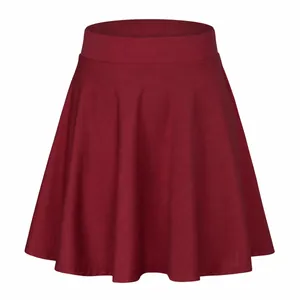 High waisted wine red A-line skater mini skirt for women in comfortable summer style