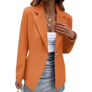 Stijlvolle oranje casual damesblazer met lange mouwen en een enkele knoopsluiting model